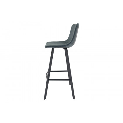 LeisureMod Elland Modern Upholstered Leather Bar Stool with Iron Legs and Footrest - Peacock/Blue