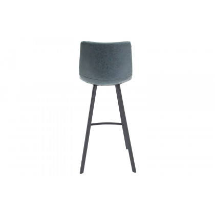 LeisureMod Elland Modern Upholstered Leather Bar Stool with Iron Legs and Footrest - Peacock/Blue