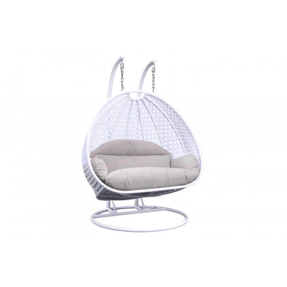 LeisureMod Modern White Wicker Hanging Double Seater Egg Swing Chair - Taupe
