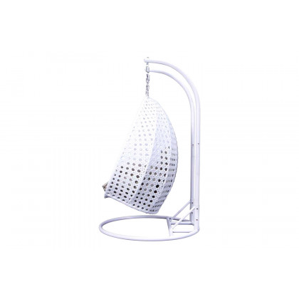 LeisureMod Modern White Wicker Hanging Double Seater Egg Swing Chair - Taupe