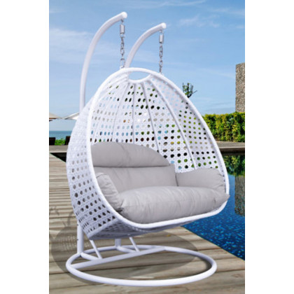 LeisureMod Modern White Wicker Hanging Double Seater Egg Swing Chair - Taupe
