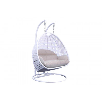 LeisureMod Modern White Wicker Hanging Double Seater Egg Swing Chair - Taupe