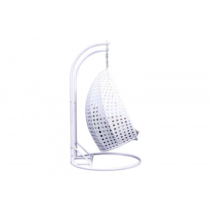 LeisureMod Modern White Wicker Hanging Double Seater Egg Swing Chair - Taupe