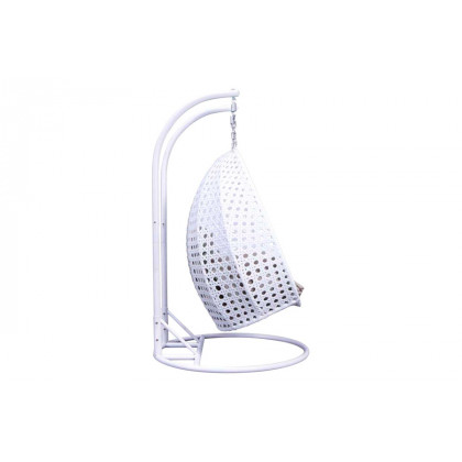 LeisureMod Wicker Hanging 2 person Egg Swing Chair With Outdoor Cover - White Beige