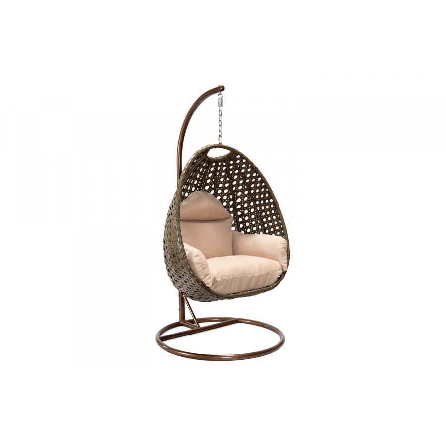LeisureMod Beige Wicker Hanging Single Egg Swing Chair - Beige