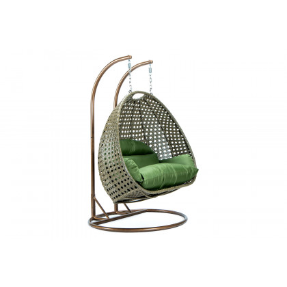 LeisureMod Modern Beige Wicker Hanging Double Seater Egg Swing Chair - Dark Green