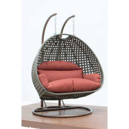 LeisureMod Modern Beige Wicker Hanging Double Seater Egg Swing Chair - Dark Orange
