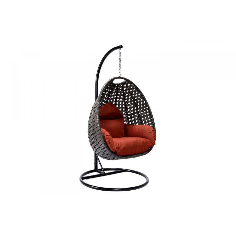 LeisureMod Charcoal Wicker Hanging Single Egg Swing Chair with Cushions - Cherry