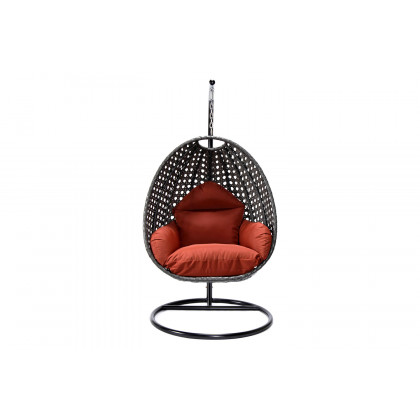 LeisureMod Charcoal Wicker Hanging Single Egg Swing Chair with Cushions - Cherry