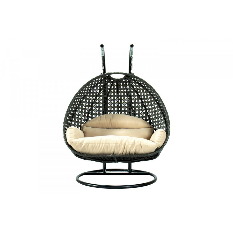 LeisureMod Modern Charcoal Wicker Hanging Double Seater Egg Swing Chair - Beige