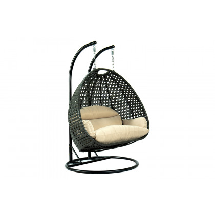 LeisureMod Modern Charcoal Wicker Hanging Double Seater Egg Swing Chair - Beige