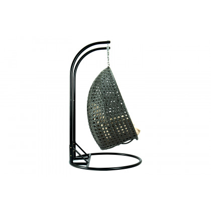 LeisureMod Modern Charcoal Wicker Hanging Double Seater Egg Swing Chair - Beige