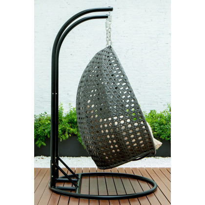 LeisureMod Modern Charcoal Wicker Hanging Double Seater Egg Swing Chair - Beige