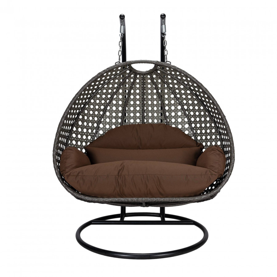 LeisureMod Modern Charcoal Wicker Hanging Double Seater Egg Swing Chair - Brown