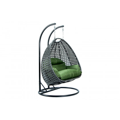 LeisureMod Modern Charcoal Wicker Hanging Double Seater Egg Swing Chair - Dark Green
