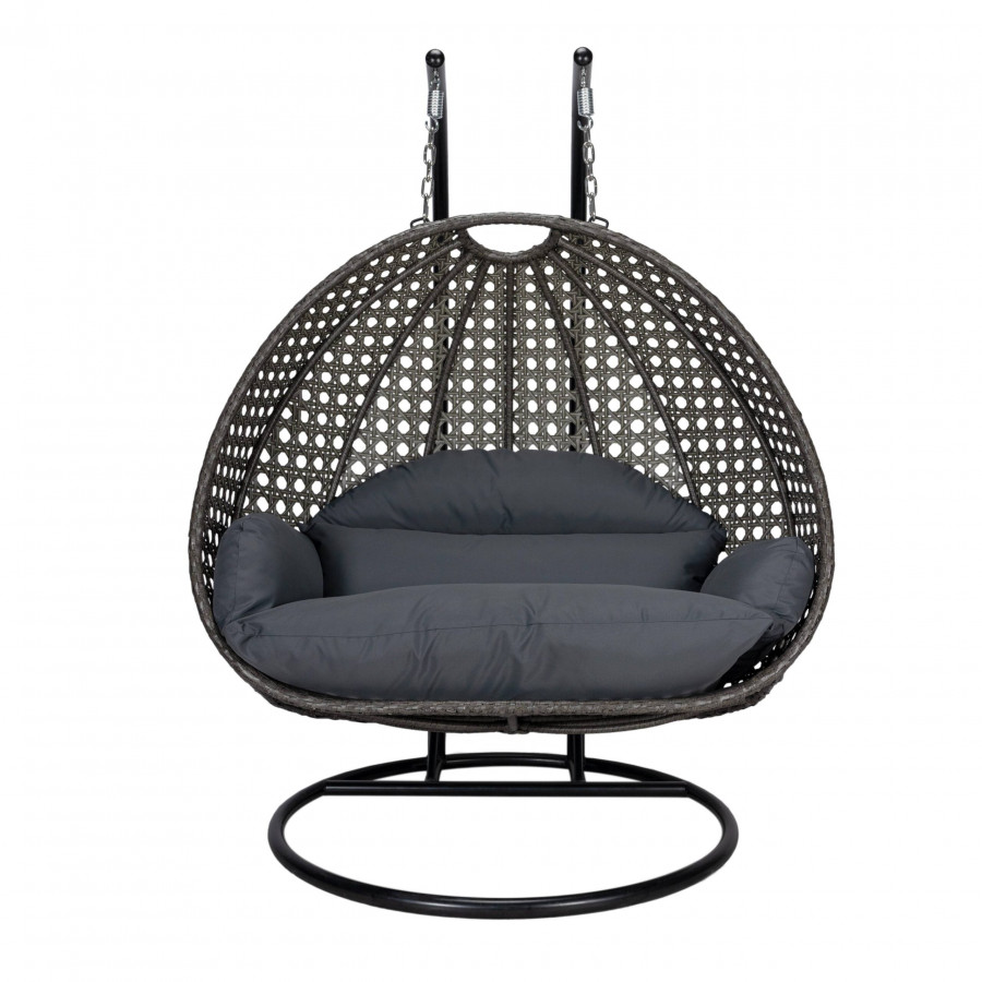 LeisureMod Modern Charcoal Wicker Hanging Double Seater Egg Swing Chair - Dark Gray