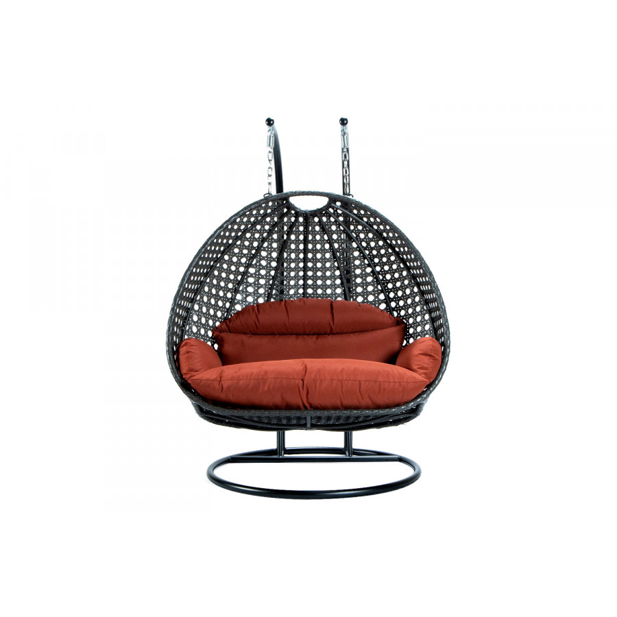 LeisureMod Modern Charcoal Wicker Hanging Double Seater Egg Swing Chair - Dark Orange