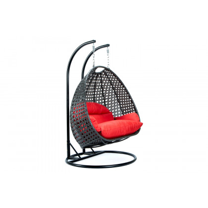LeisureMod Modern Charcoal Wicker Hanging Double Seater Egg Swing Chair - Red