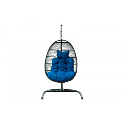 LeisureMod Wicker Folding Hanging Egg Swing Chair - Blue