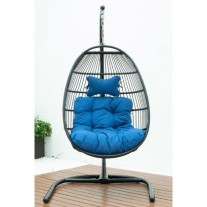 LeisureMod Wicker Folding Hanging Egg Swing Chair - Blue