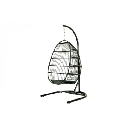 LeisureMod Wicker Folding Hanging Egg Swing Chair - Blue