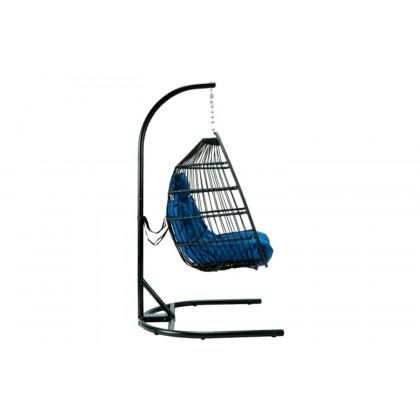 LeisureMod Wicker Folding Hanging Egg Swing Chair - Blue