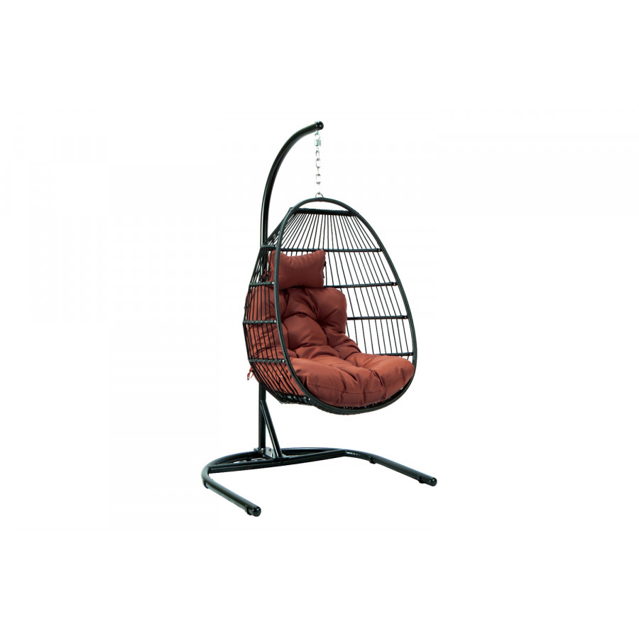 LeisureMod Wicker Folding Hanging Egg Swing Chair - Cherry