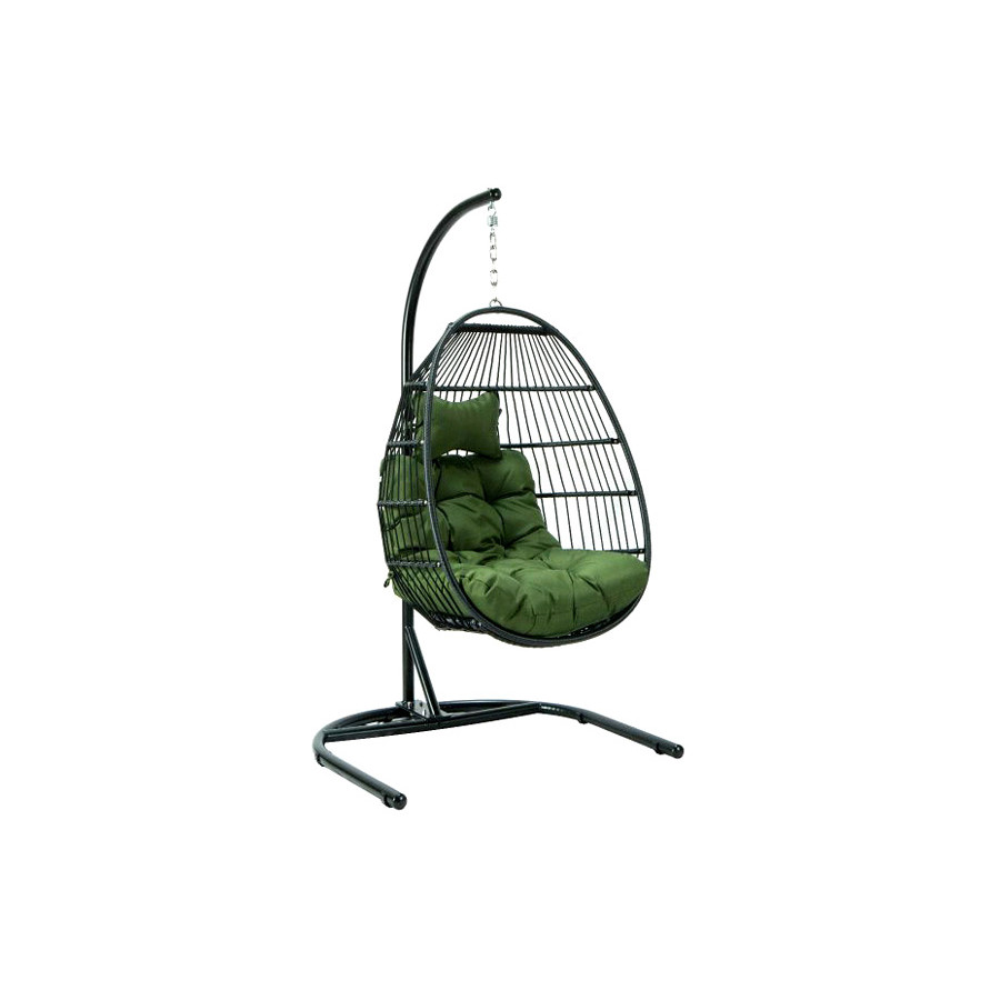 LeisureMod Wicker Folding Hanging Egg Swing Chair - Dark Green
