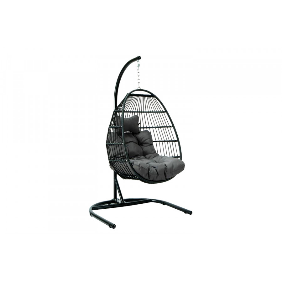 LeisureMod Wicker Folding Hanging Egg Swing Chair - Dark Gray