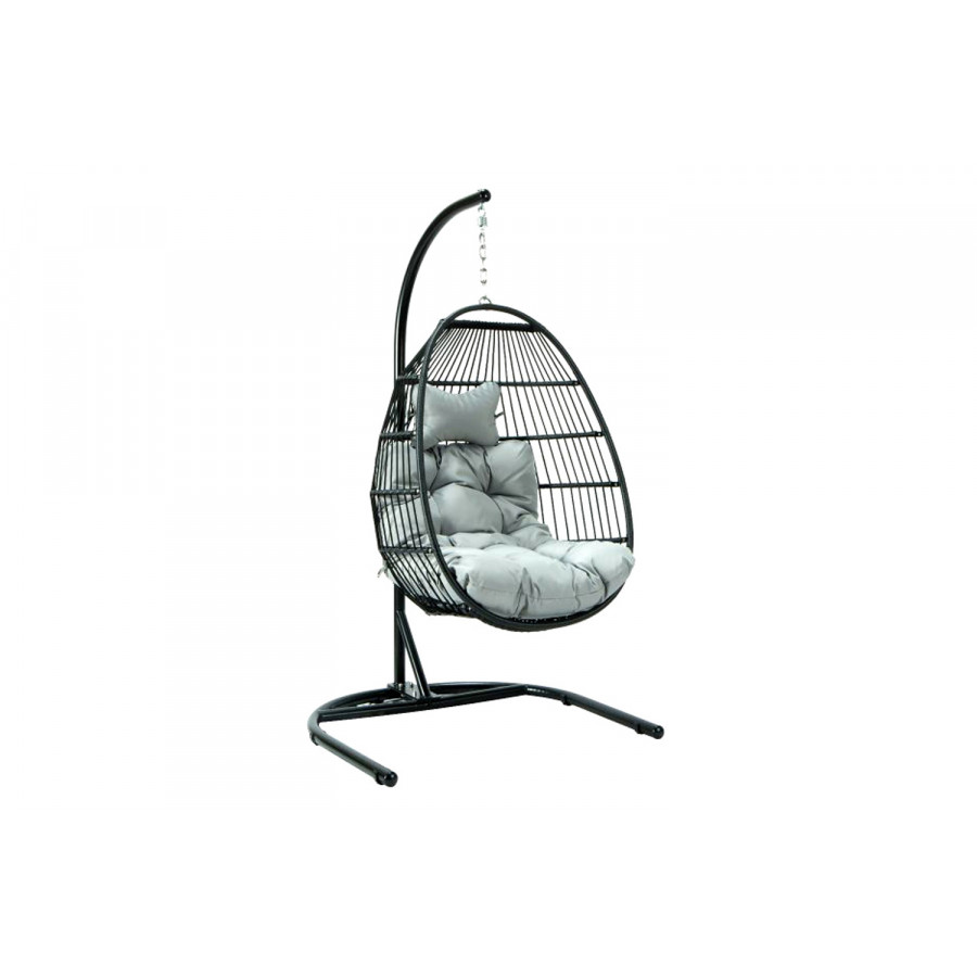 LeisureMod Wicker Folding Hanging Egg Swing Chair - Light Gray