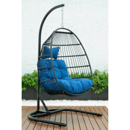 LeisureMod Wicker Folding Hanging Egg Swing Chair - Light Gray