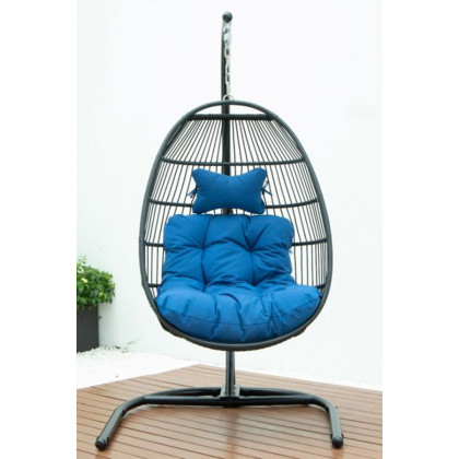 LeisureMod Wicker Folding Hanging Egg Swing Chair - Light Gray