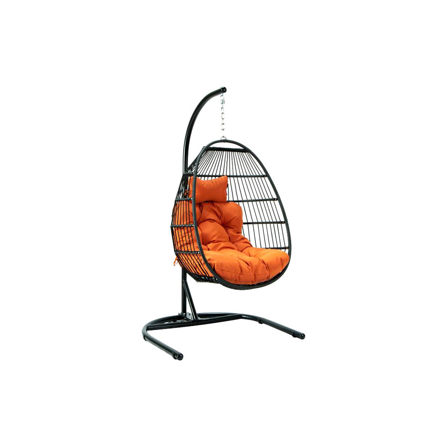 LeisureMod Wicker Folding Hanging Egg Swing Chair - Orange