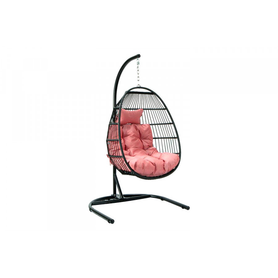 LeisureMod Wicker Folding Hanging Egg Swing Chair - Pink