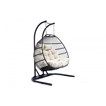 LeisureMod Wicker 2 Person Double Folding Hanging Egg Swing Chair - Beige