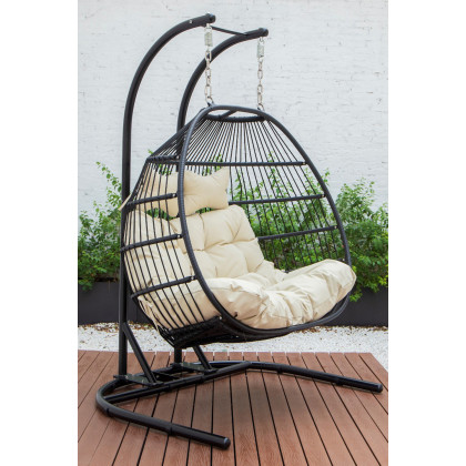 LeisureMod Wicker 2 Person Double Folding Hanging Egg Swing Chair - Beige