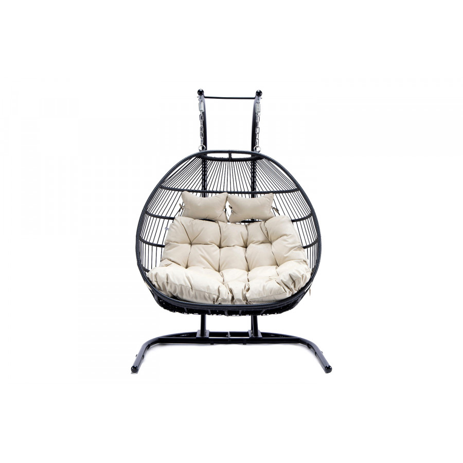 LeisureMod Wicker 2 Person Double Folding Hanging Egg Swing Chair - Beige