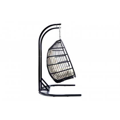 LeisureMod Wicker 2 Person Double Folding Hanging Egg Swing Chair - Beige