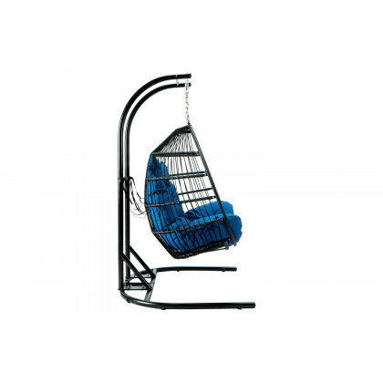 LeisureMod Wicker 2 Person Double Folding Hanging Egg Swing Chair - Blue