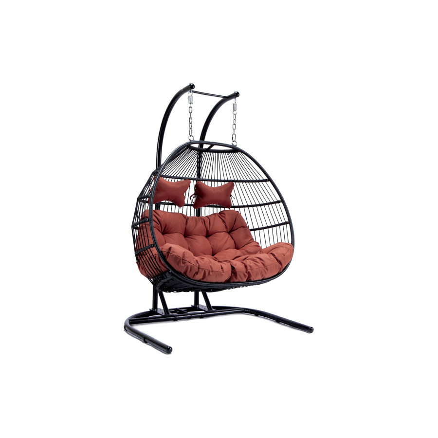 LeisureMod Wicker 2 Person Double Folding Hanging Egg Swing Chair - Cherry