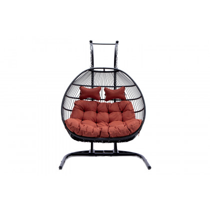 LeisureMod Wicker 2 Person Double Folding Hanging Egg Swing Chair - Cherry