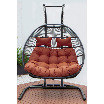 LeisureMod Wicker 2 Person Double Folding Hanging Egg Swing Chair - Cherry