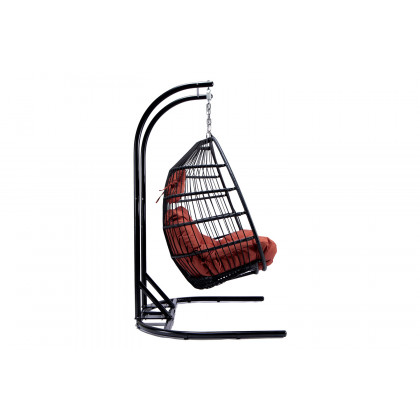 LeisureMod Wicker 2 Person Double Folding Hanging Egg Swing Chair - Cherry