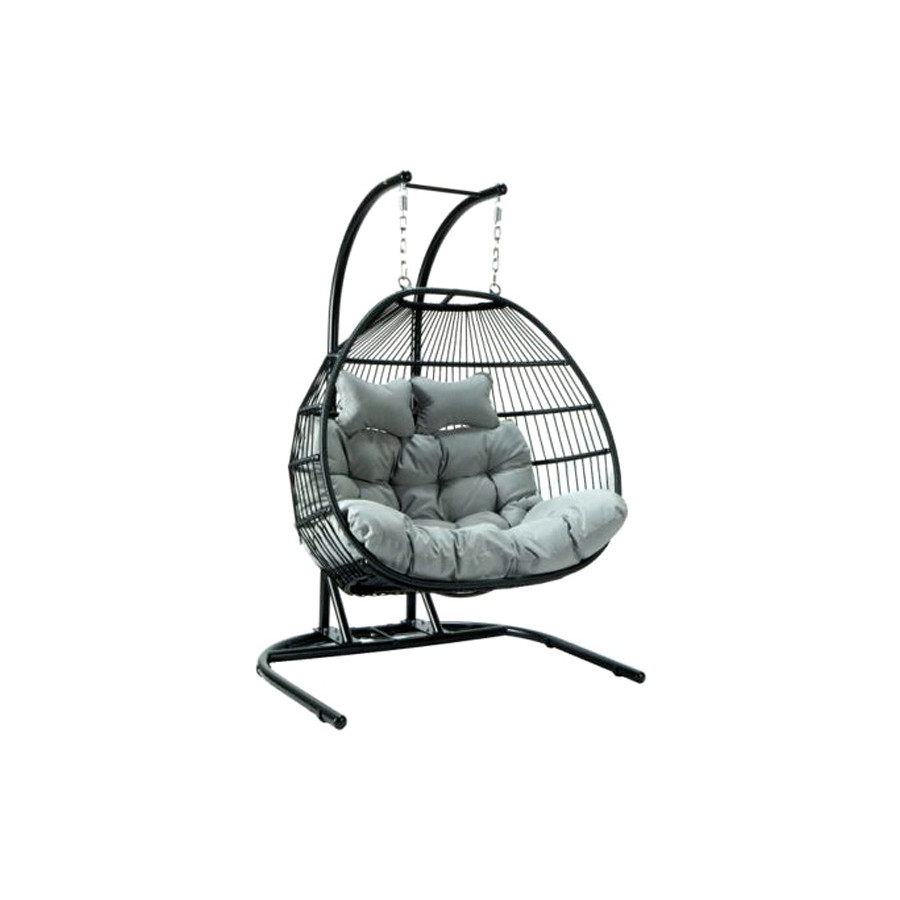 LeisureMod Wicker 2 Person Double Folding Hanging Egg Swing Chair - Light Gray