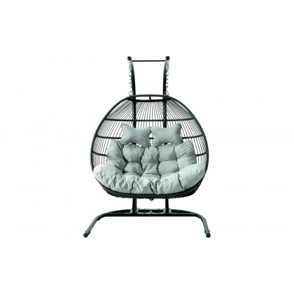 LeisureMod Wicker 2 Person Double Folding Hanging Egg Swing Chair - Light Gray