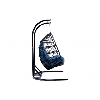 LeisureMod Wicker 2 Person Double Folding Hanging Egg Swing Chair - Navy Blue