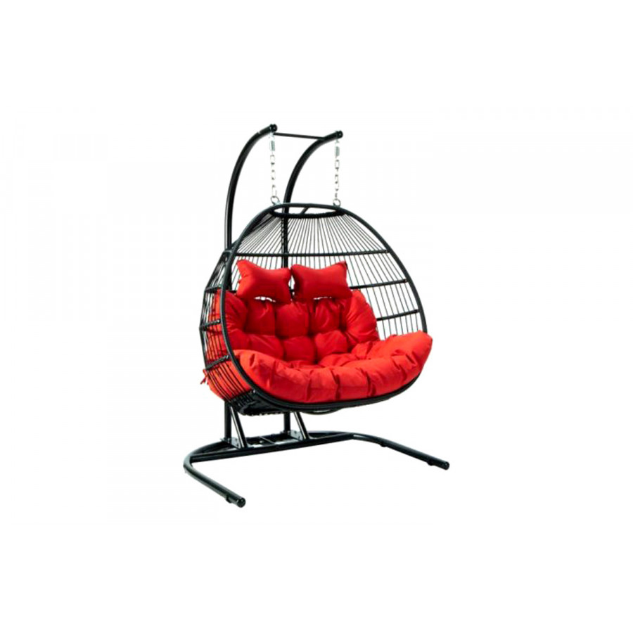 LeisureMod Wicker 2 Person Double Folding Hanging Egg Swing Chair - Red