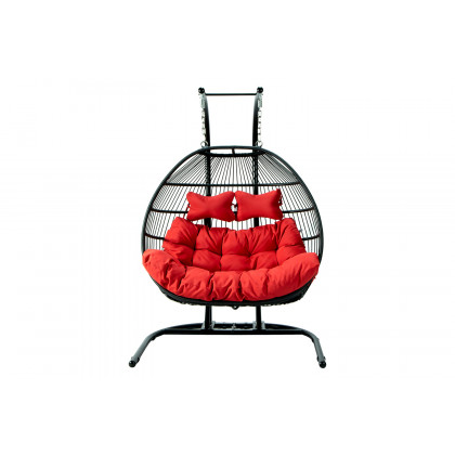 LeisureMod Wicker 2 Person Double Folding Hanging Egg Swing Chair - Red