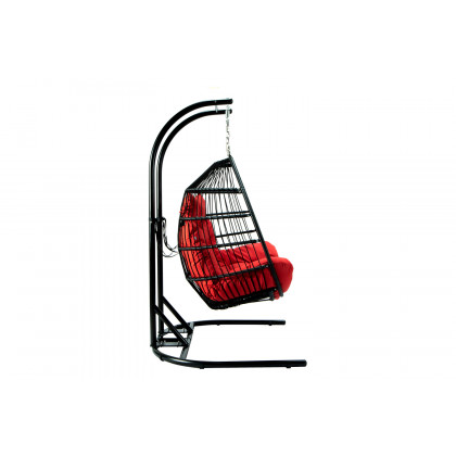 LeisureMod Wicker 2 Person Double Folding Hanging Egg Swing Chair - Red