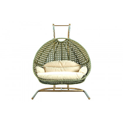 LeisureMod Wicker Hanging Double Egg Beige Swing Chair - Beige